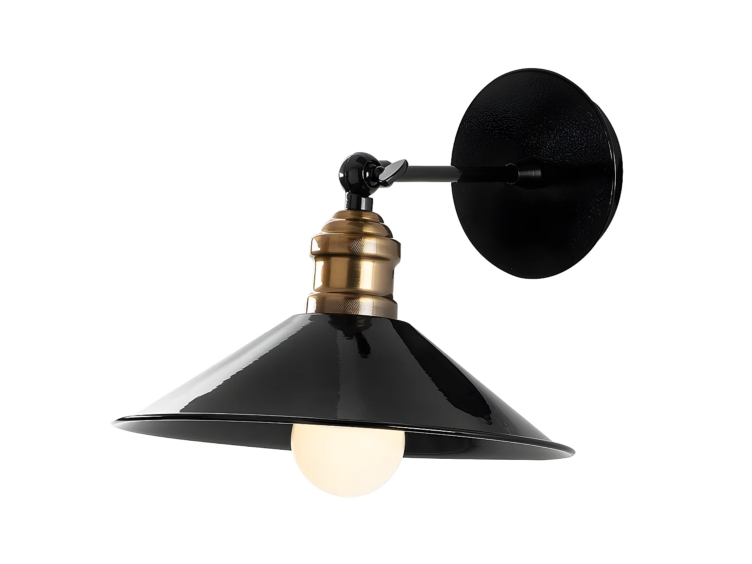 Harvey vintage stijl wandlamp met glad zwart en goud antiek scherm 1xE27