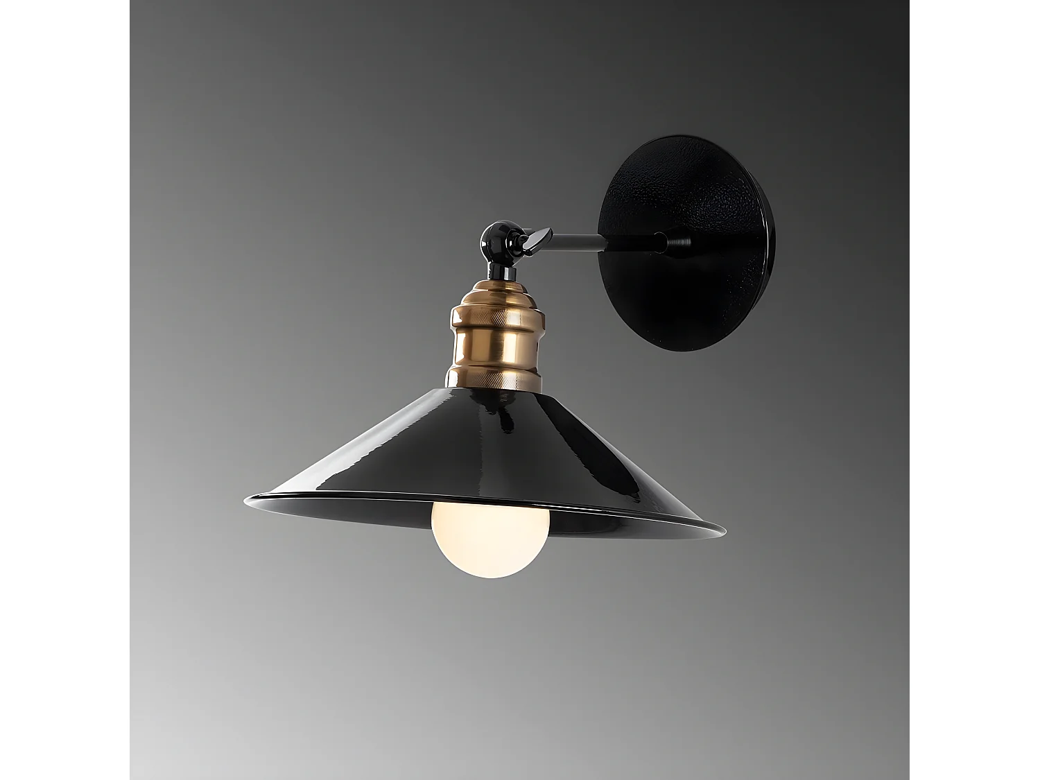 Harvey vintage stijl wandlamp met glad zwart en goud antiek scherm 1xE27