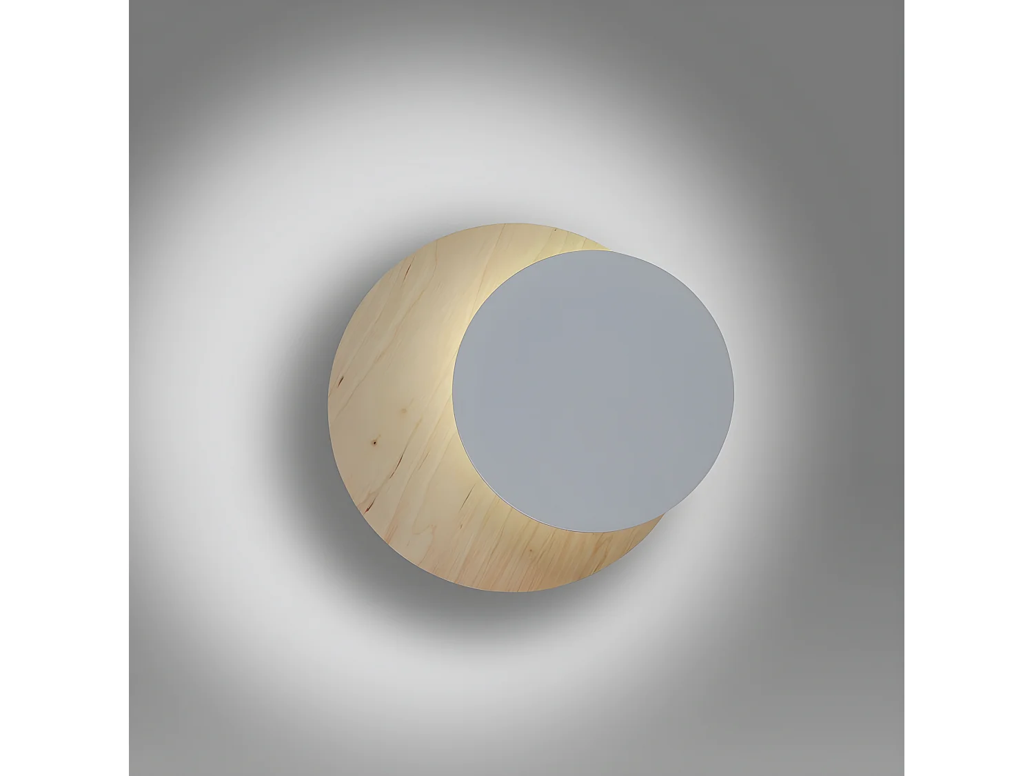 Aplique de pared Aura estilo nórdico con base efecto madera y círculo blanco 1xG9