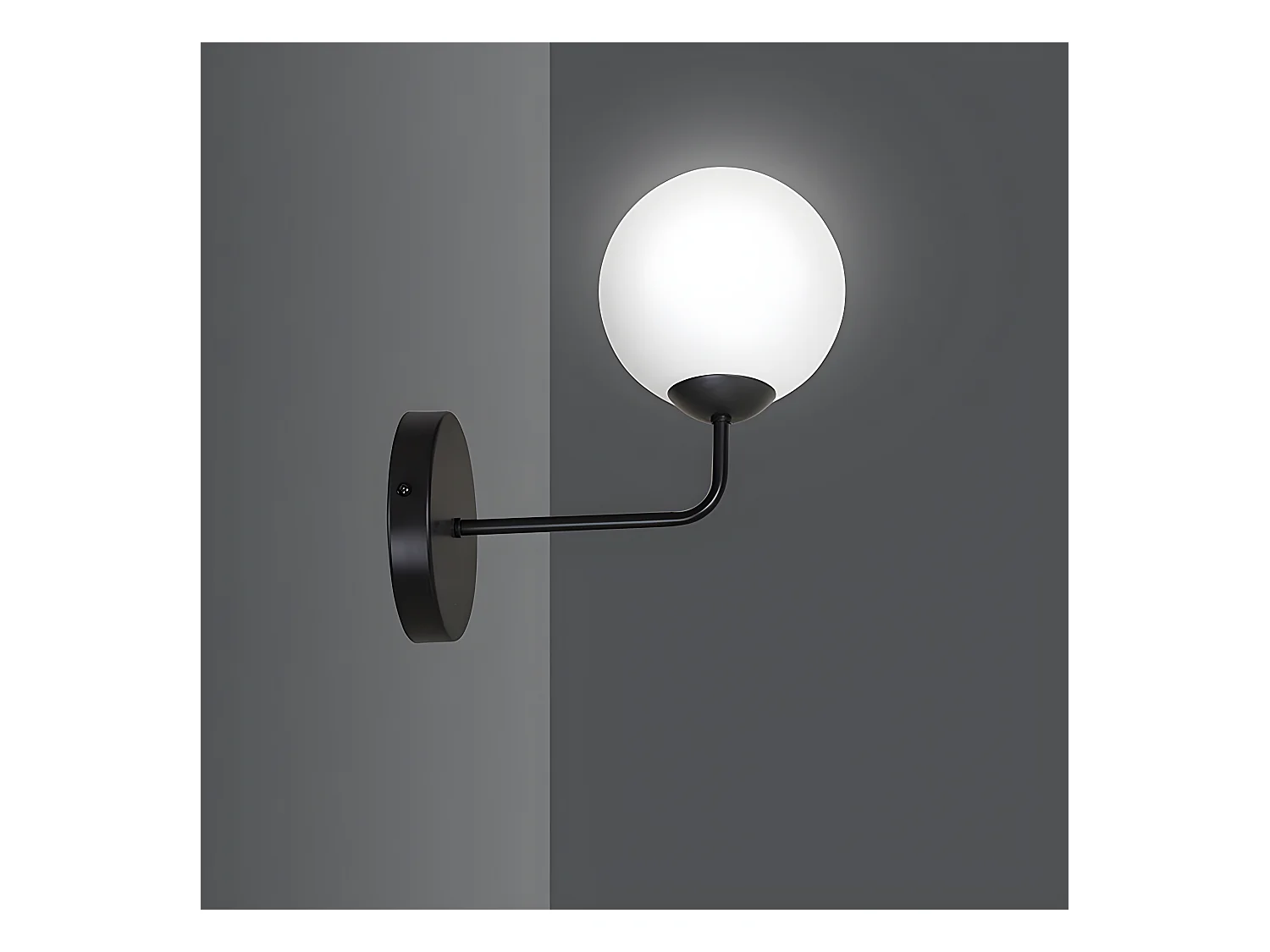 Applique Mobis avec bras vers le haut en noir et 1 sphère en verre 1xE14