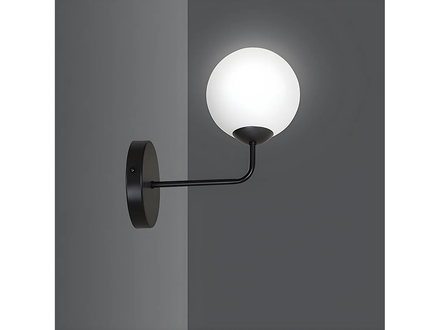 Applique Mobis avec bras vers le haut en noir et 1 sphère en verre 1xE14