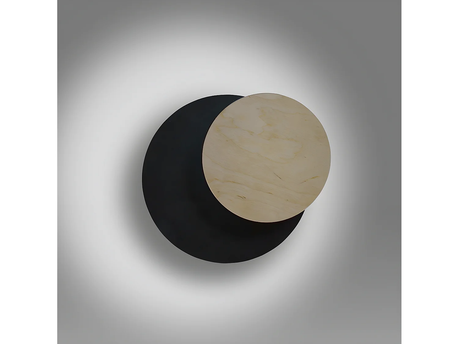 Applique murale Aura de style nordique avec base noire et cercle effet bois 1xG9