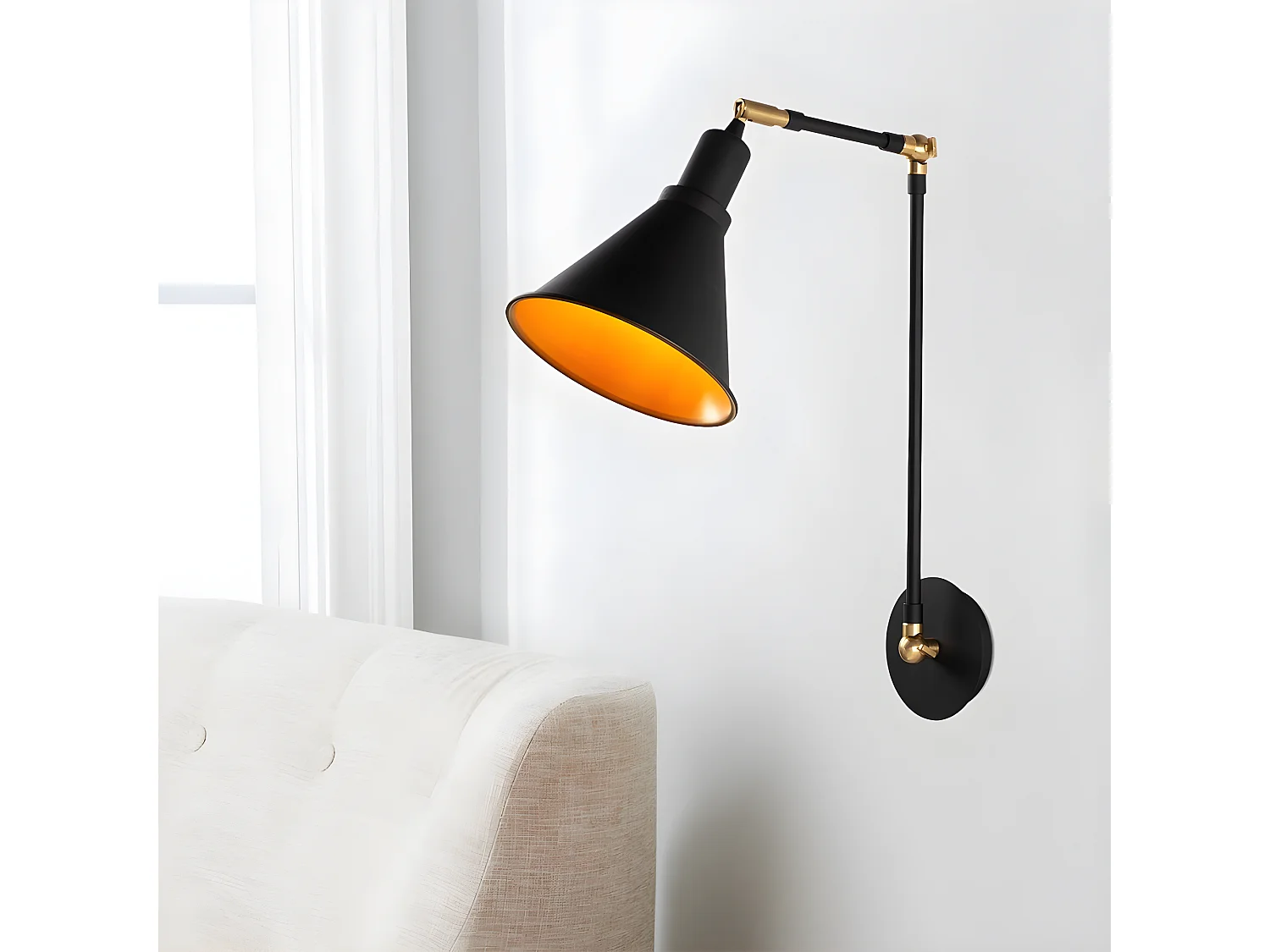 Harvey gelede wandlamp vintage stijl met zwart scherm 1xE27