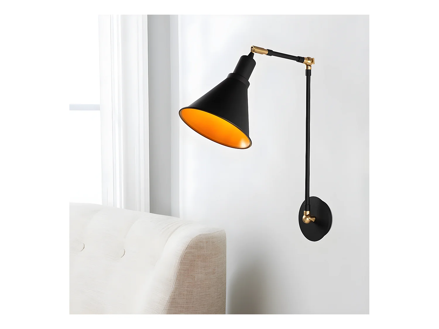 Verstelbare wandlamp Harvey in vintage stijl met zwarte lampenkap 1xE27