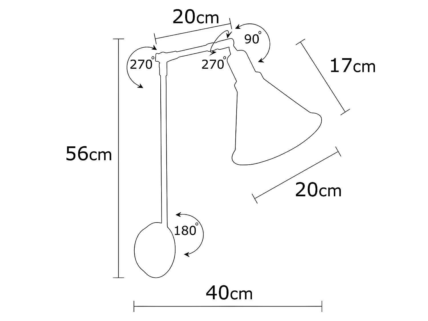 Applique articulée style vintage Harvey avec abat-jour noir 1xE27