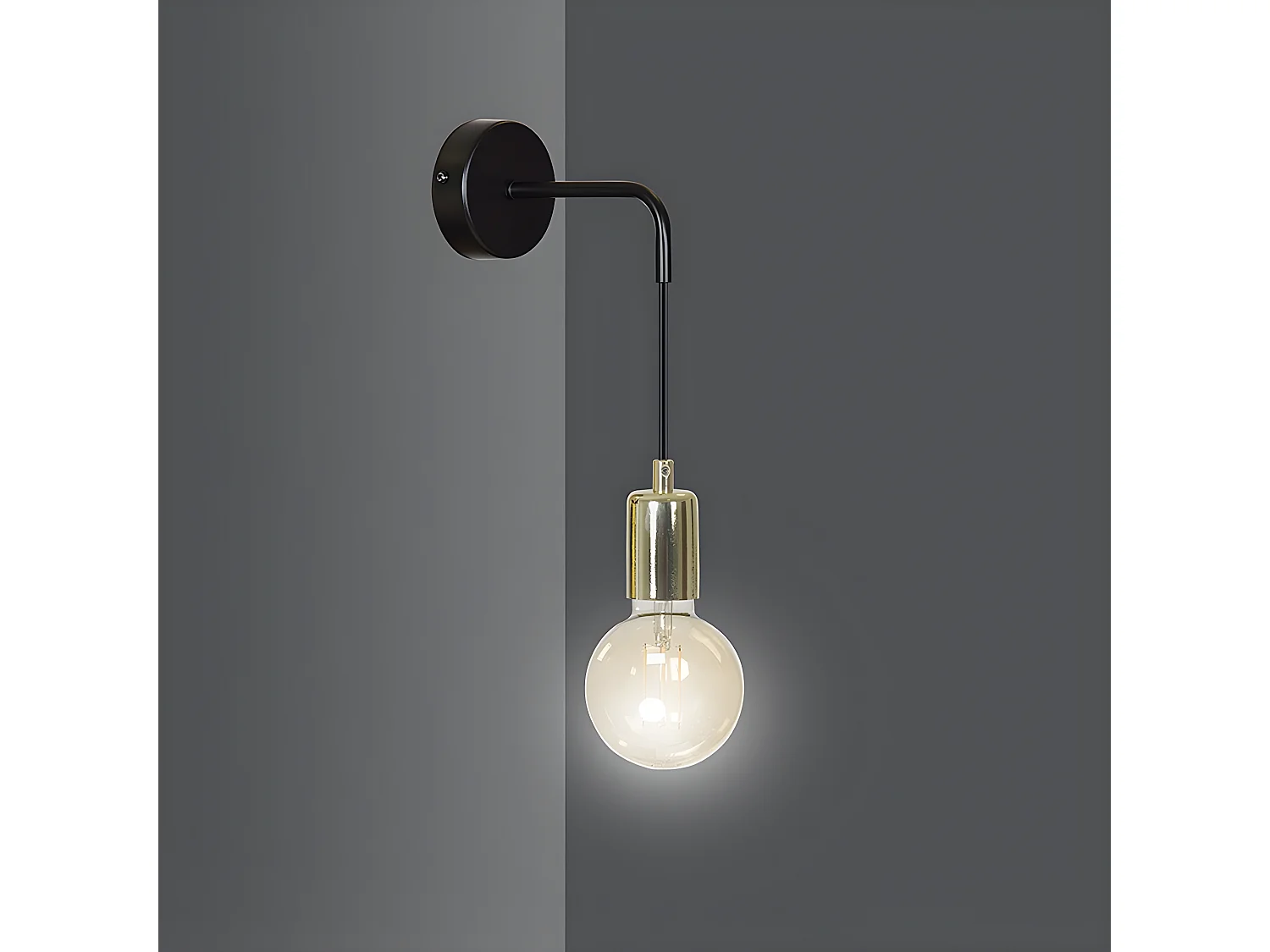 Sives hangende wandlamp in zwart metaal met gouden lamphouder 1xE27