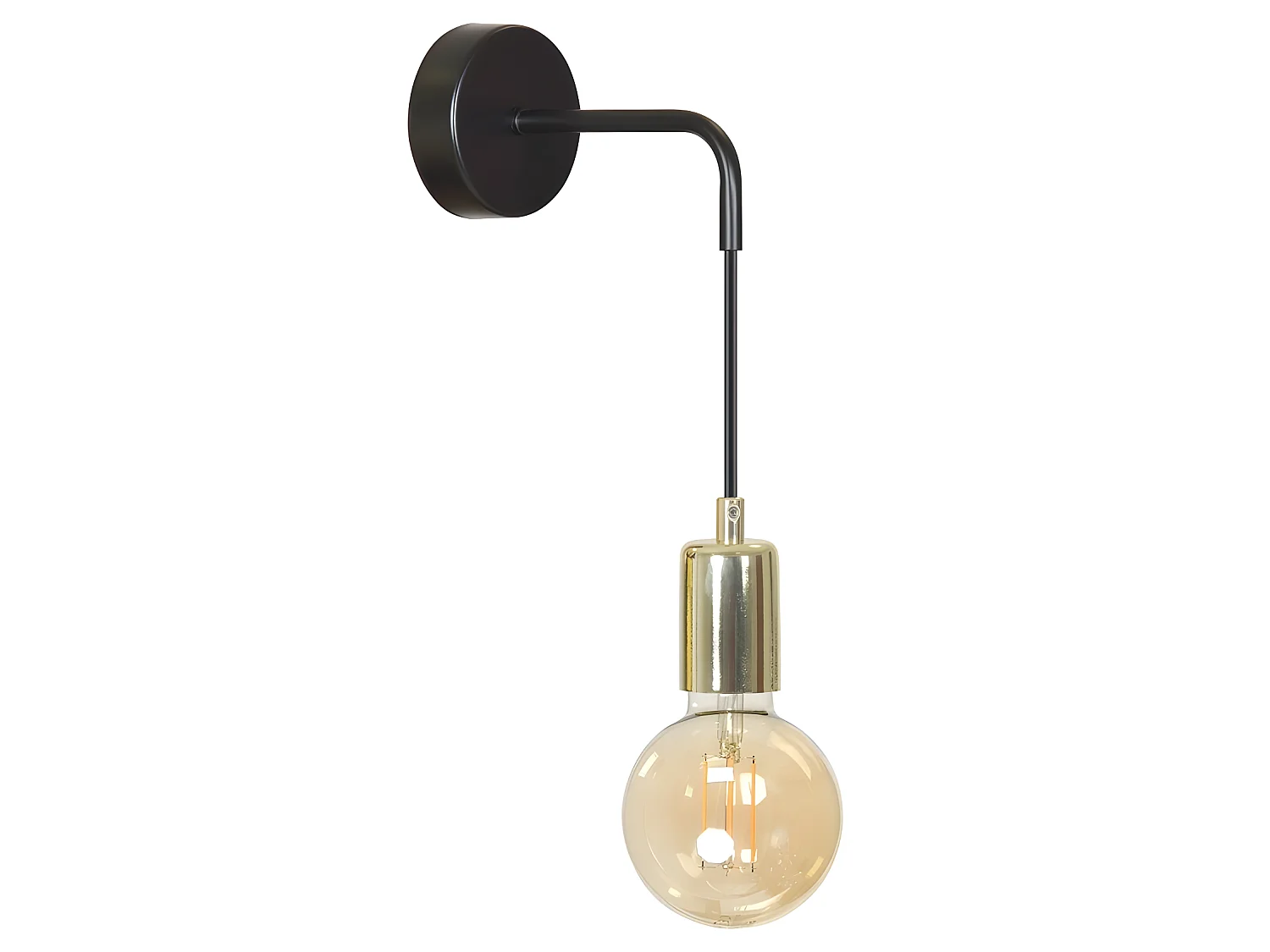 Sives hangende wandlamp in zwart metaal met gouden lamphouder 1xE27