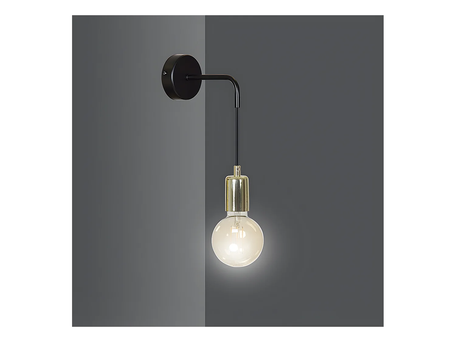 Applique suspendue Sives en métal noir avec douille 1xE27 dorée
