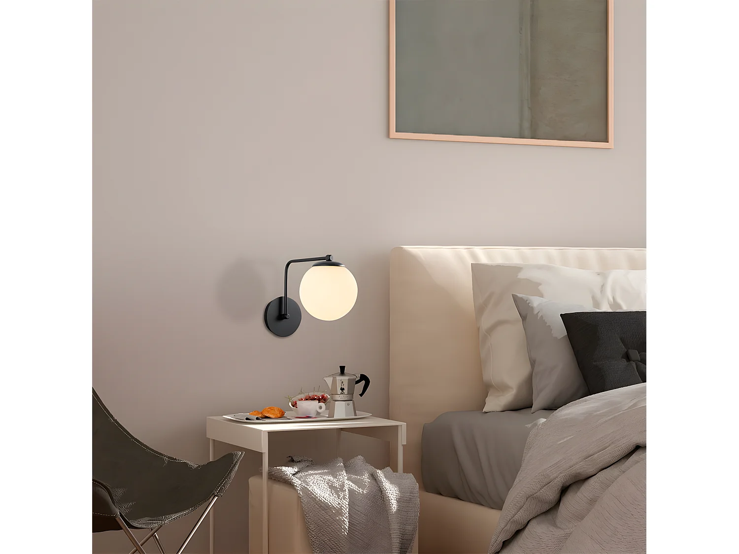 Applique Marga avec structure en métal noir et sphère en verre 1xE27