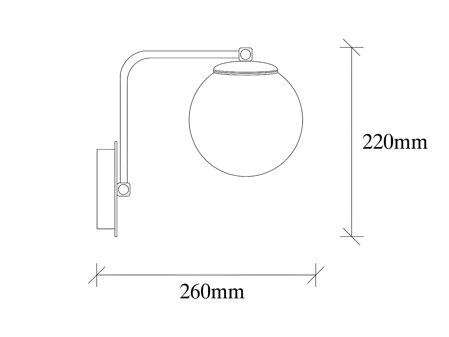 Applique Marga avec structure en métal noir et sphère en verre 1xE27