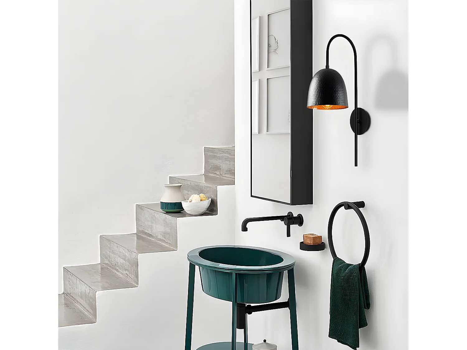 Applique Asney style nordique avec abat-jour noir en relief 1xE27