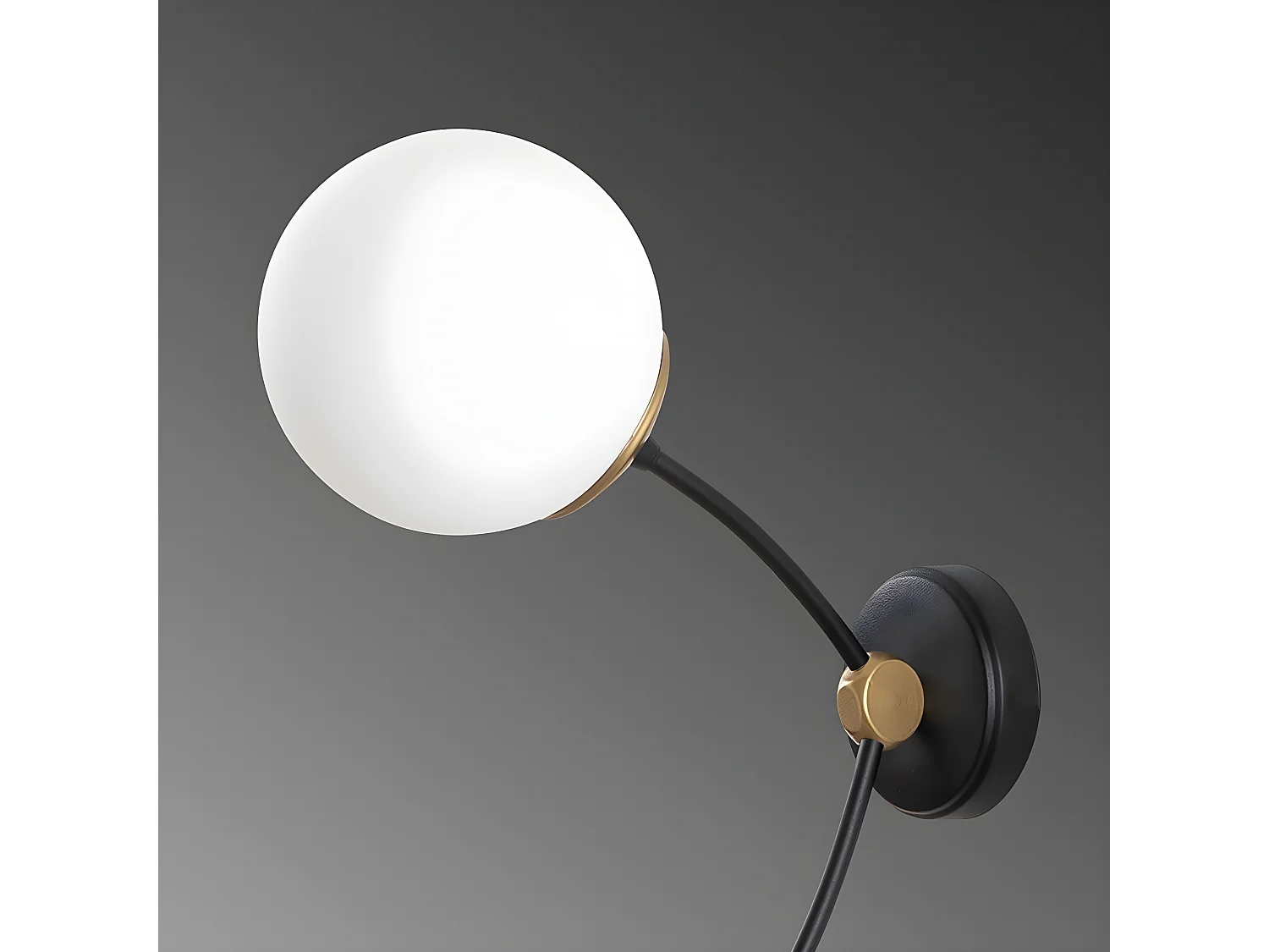 Schwarze Wandleuchte im nordischen Stil Mosoma mit 2 weißen Glaskugeln 2xE27