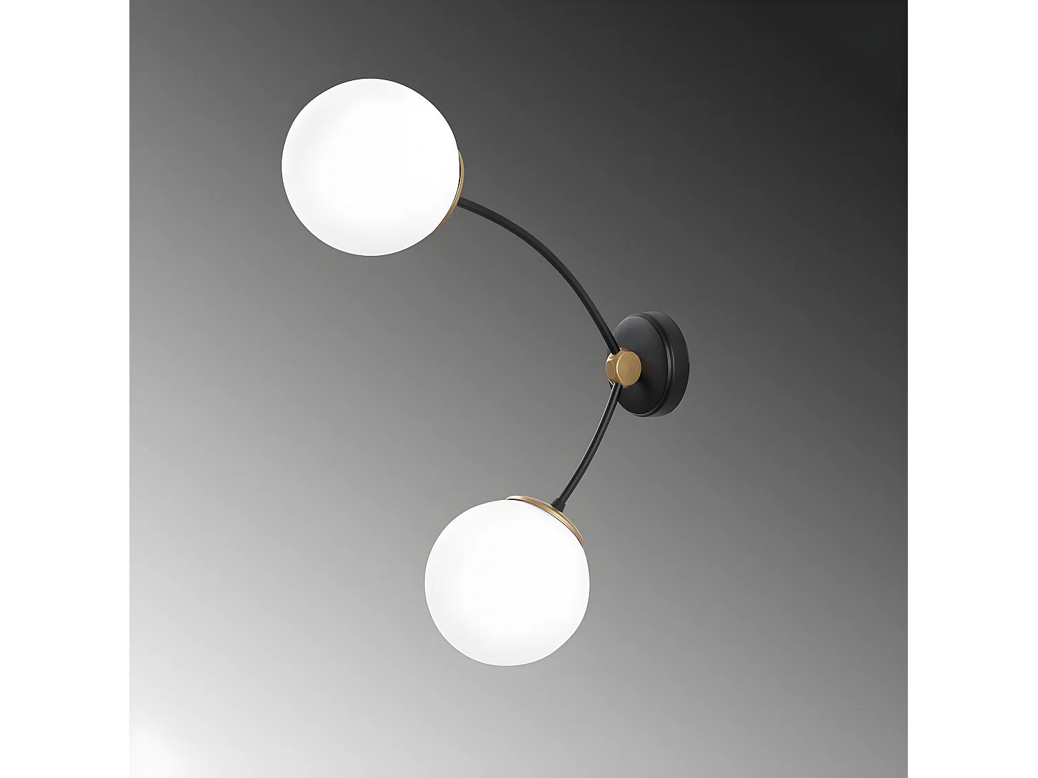 Schwarze Wandleuchte im nordischen Stil Mosoma mit 2 weißen Glaskugeln 2xE27