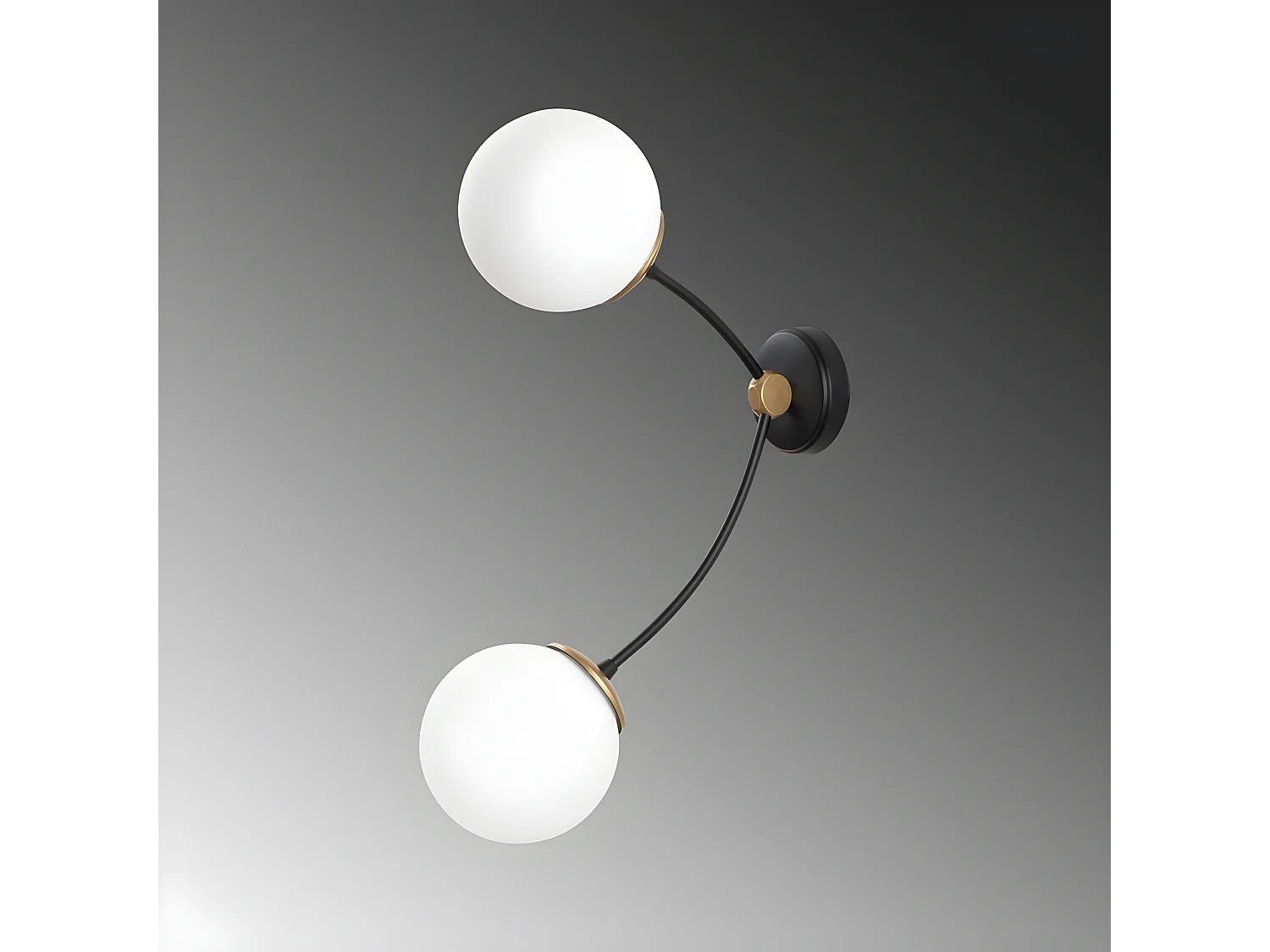 Schwarze Wandleuchte im nordischen Stil Mosoma mit 2 weißen Glaskugeln 2xE27