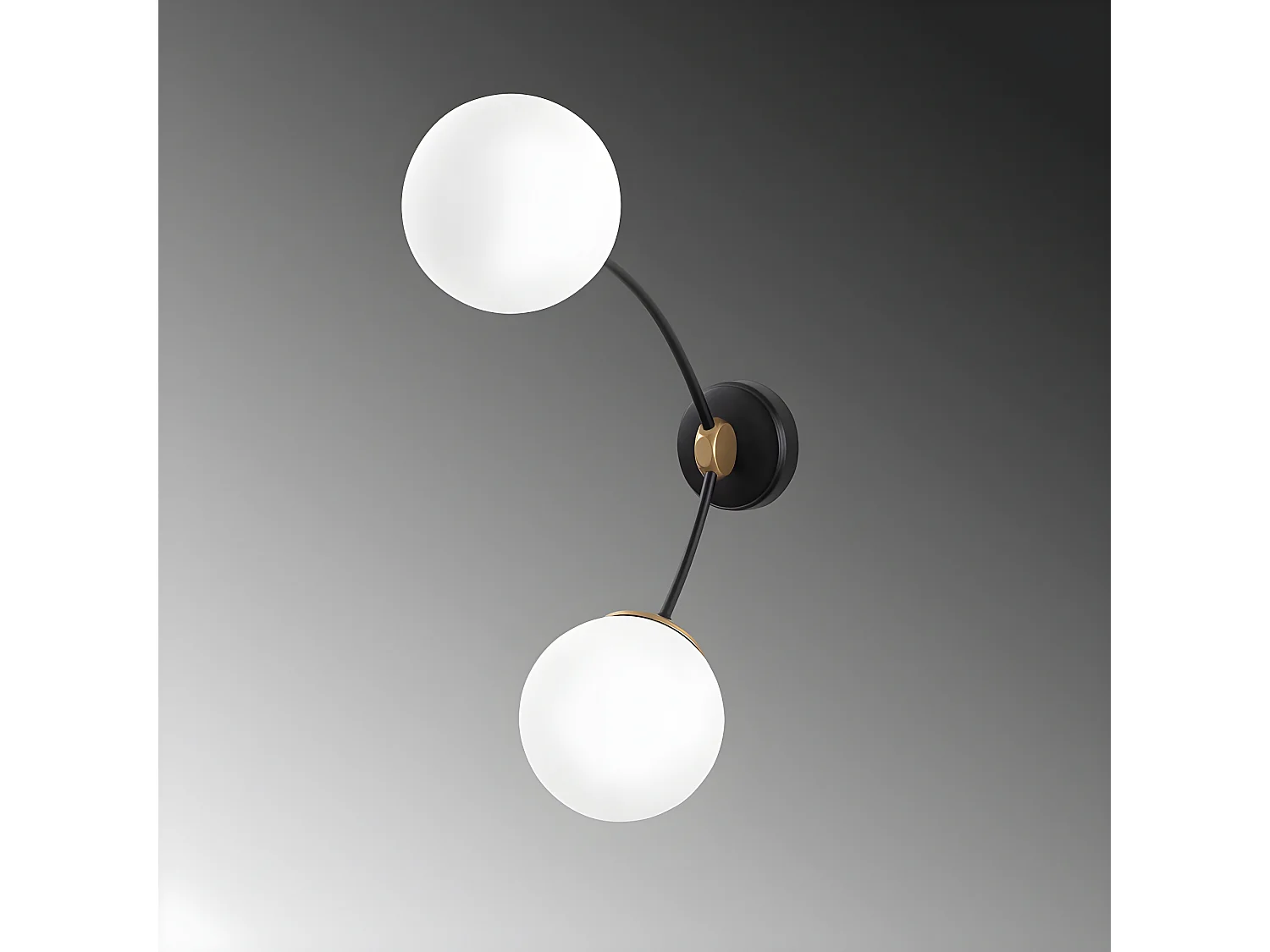 Schwarze Wandleuchte im nordischen Stil Mosoma mit 2 weißen Glaskugeln 2xE27