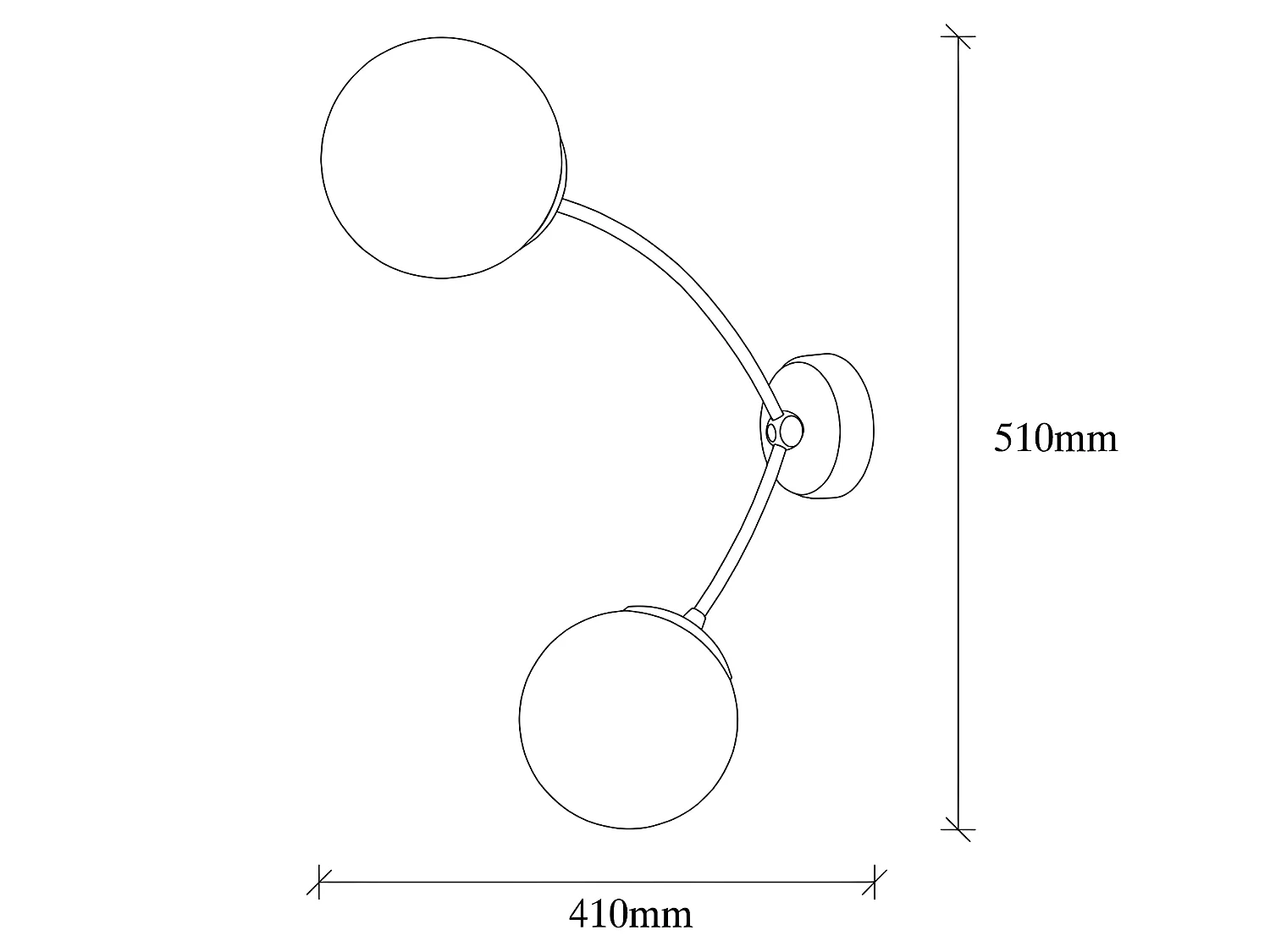 Schwarze Wandleuchte im nordischen Stil Mosoma mit 2 weißen Glaskugeln 2xE27