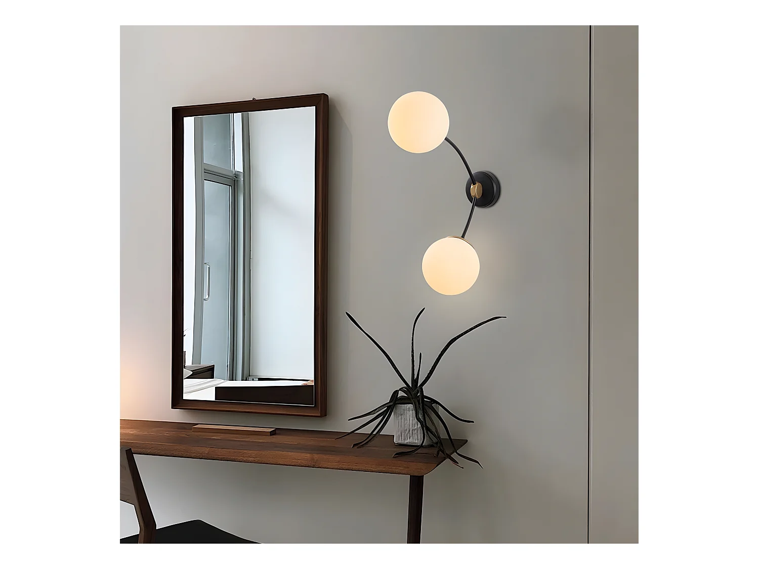 Applique murale noire style nordique Mosoma avec 2 sphères en verre blanc 2xE27