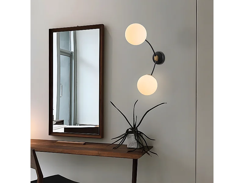 Candeeiro de parede Mosoma em estilo escandinavo preto com 2 bolas de vidro branco 2xE27