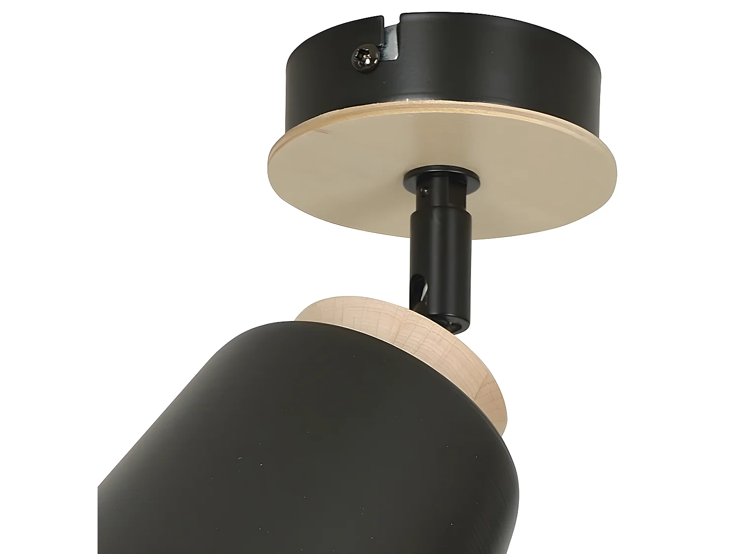 Aplique de pared Tasla con pantalla orientable negro y detalle de madera 1xE27