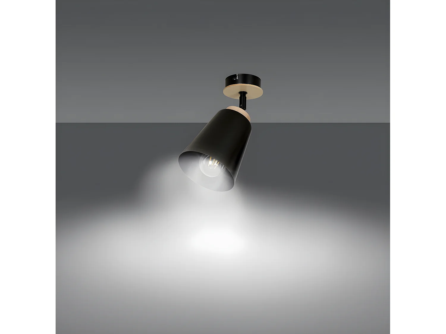 Aplique de pared Tasla con pantalla orientable negro y detalle de madera 1xE27