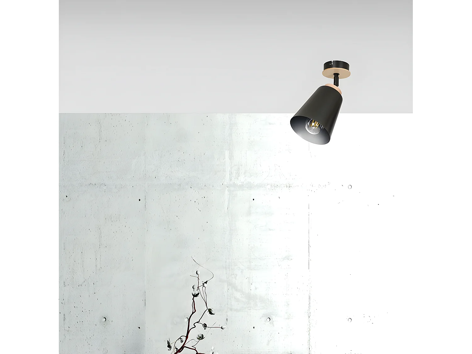 Aplique de pared Tasla con pantalla orientable negro y detalle de madera 1xE27