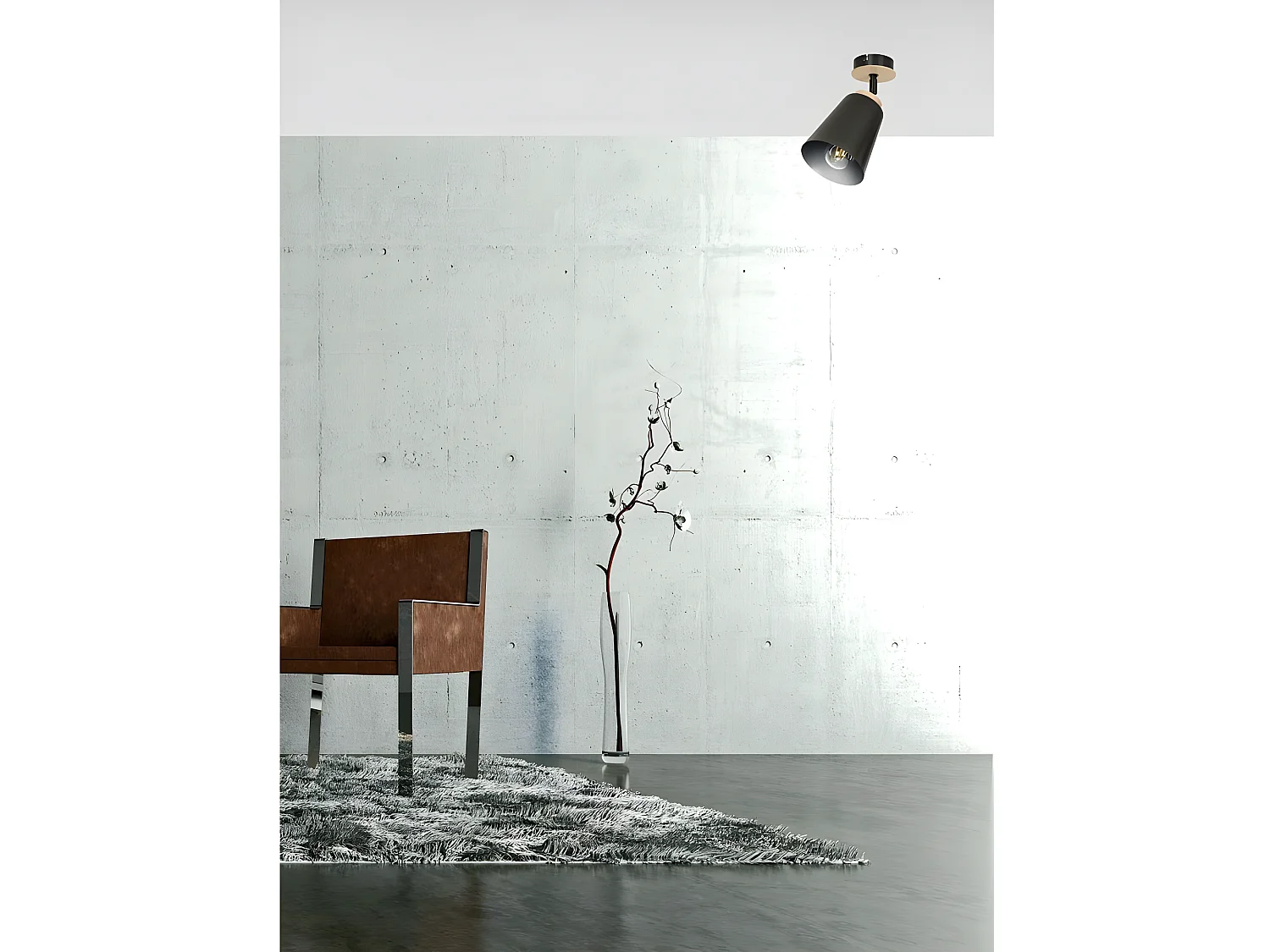 Applique Tasla avec abat-jour orientable noir et détail en bois 1xE27