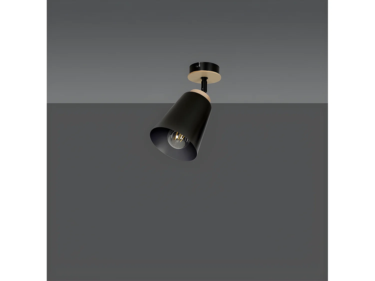 Applique Tasla avec abat-jour orientable noir et détail en bois 1xE27