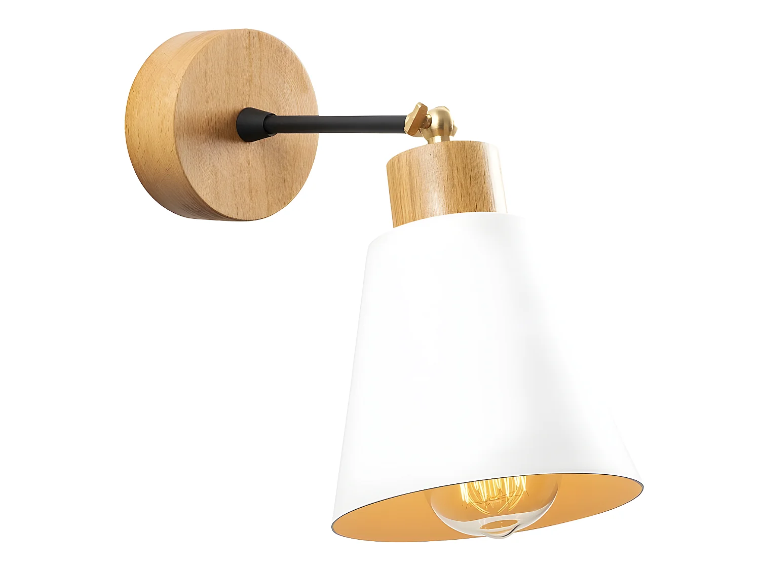 Esber wandlamp met houten voet en verstelbaar wit scherm 1xE27