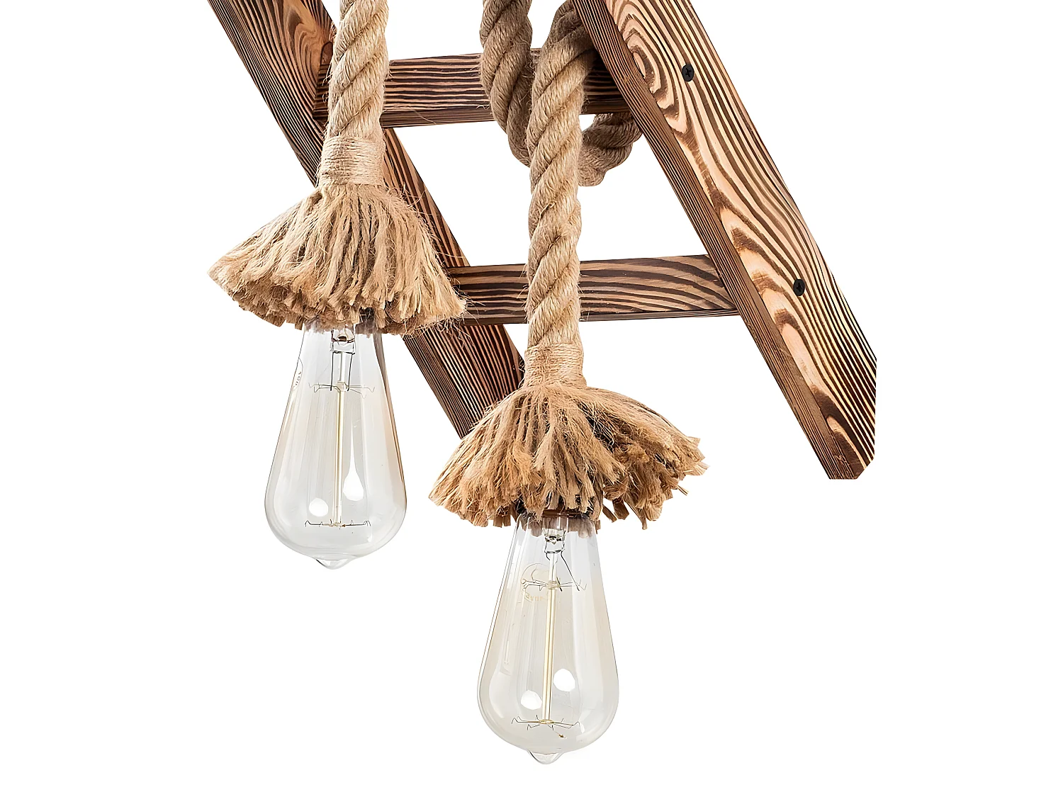 Applique Gentry style rustique avec échelle en bois et 2 cordes de suspension 2xE27