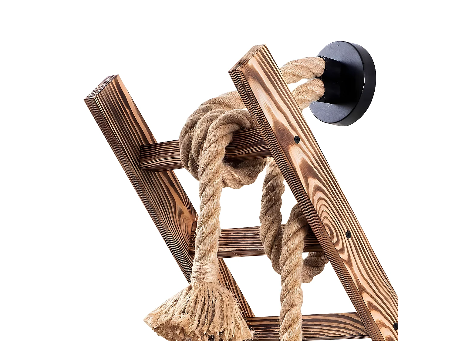 Applique Gentry style rustique avec échelle en bois et 2 cordes de suspension 2xE27