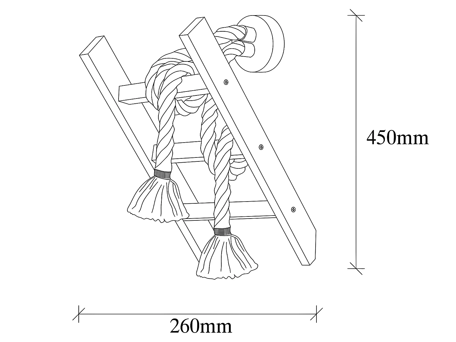 Applique Gentry style rustique avec échelle en bois et 2 cordes de suspension 2xE27
