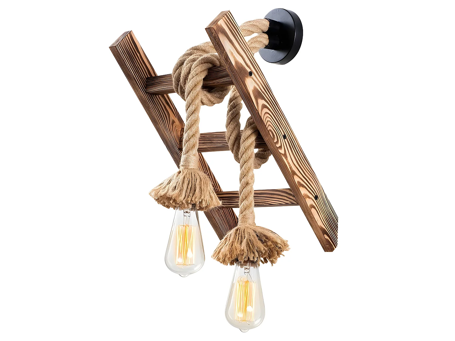 Gentry rustieke stijl wandlamp met houten ladder en 2 ophangtouwen 2xE27