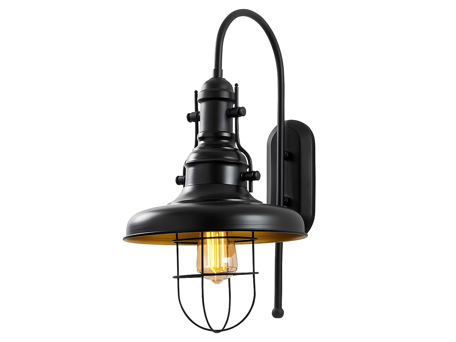 Challenge stijl wandlamp met zwart scherm en metalen rooster 1xE27