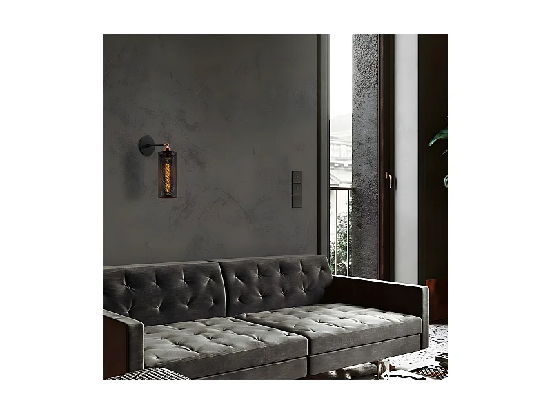 Wandleuchte Marismo mit zylindrischer Struktur aus schwarzem Gitter 1xE27