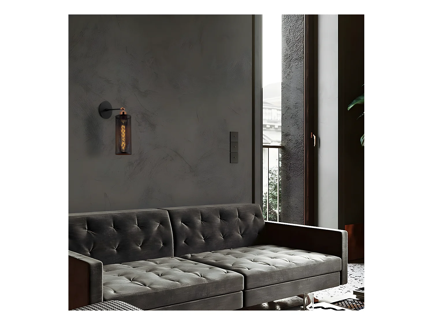 Aplique de pared Marismo con estructura cilíndrica en rejilla negro 1xE27
