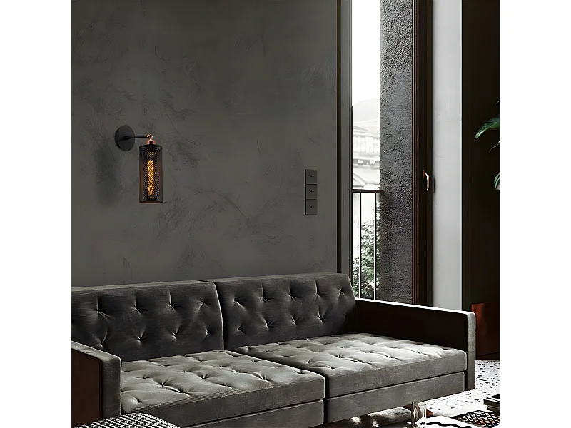 Candeeiro de parede Marismo com estrutura cilíndrica em grelha preta 1xE27