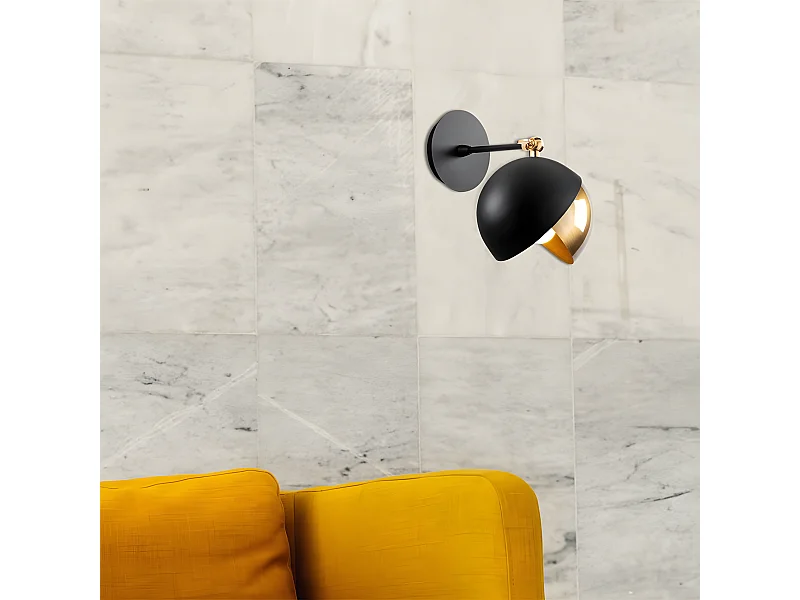 Candeeiro de parede Harvey com ecrã semicircular aberto preto e dourado 1xE27