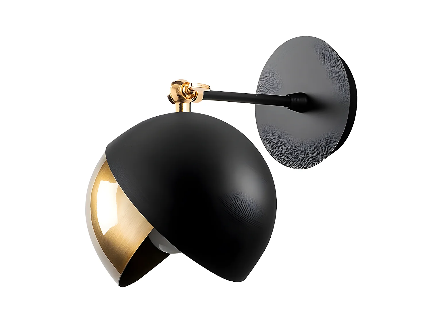 Harvey wandlamp met open halfrond scherm zwart en goud 1xE27