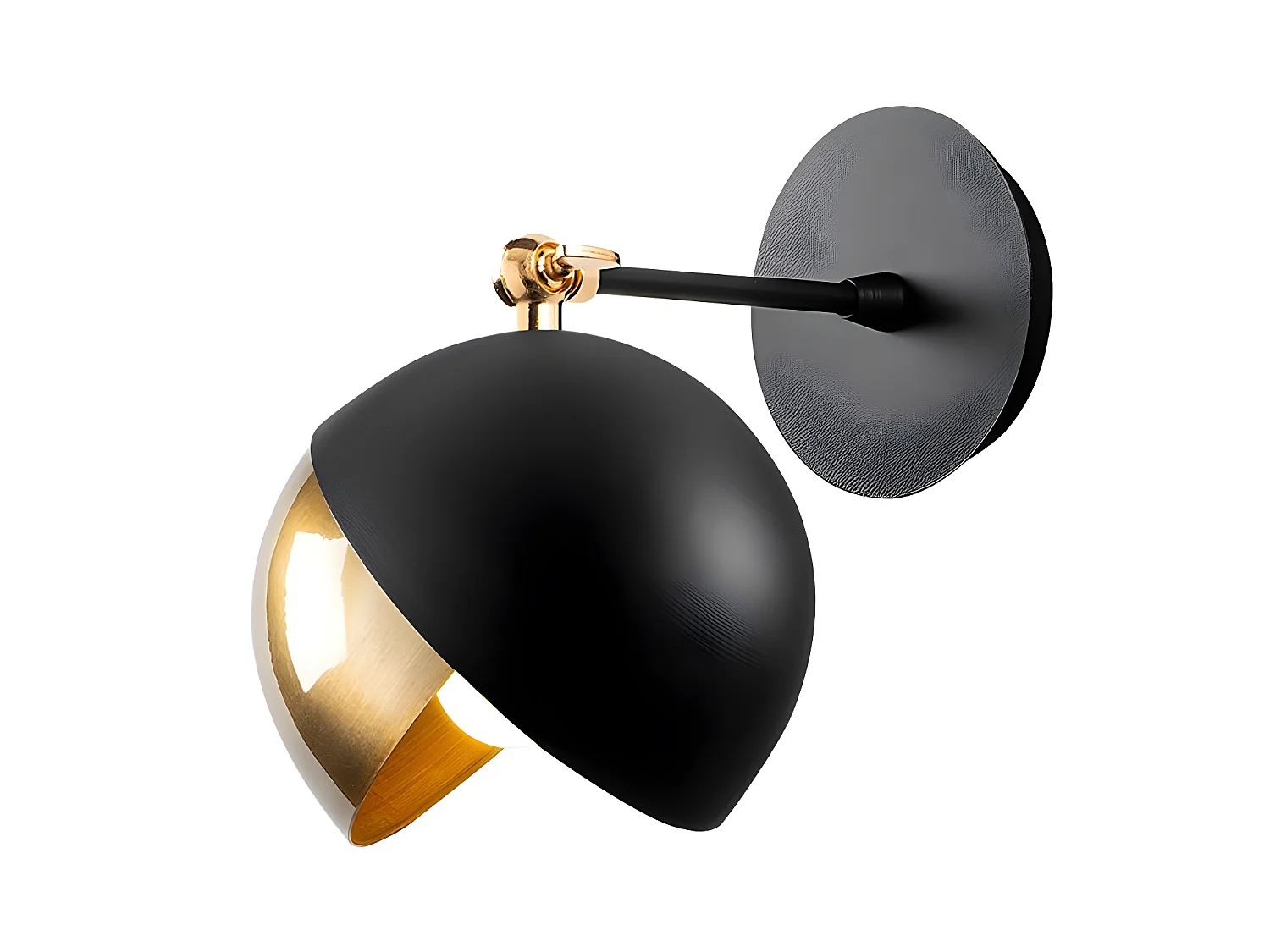 Harvey wandlamp met open halfrond scherm zwart en goud 1xE27