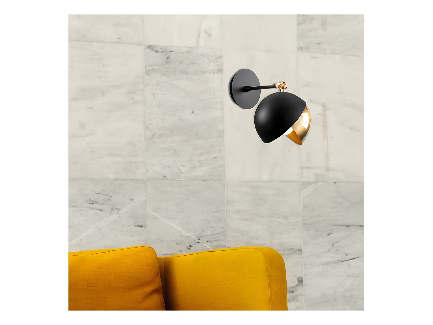 Wandlamp Harvey met open halfronde kap in zwart en goud 1xE27