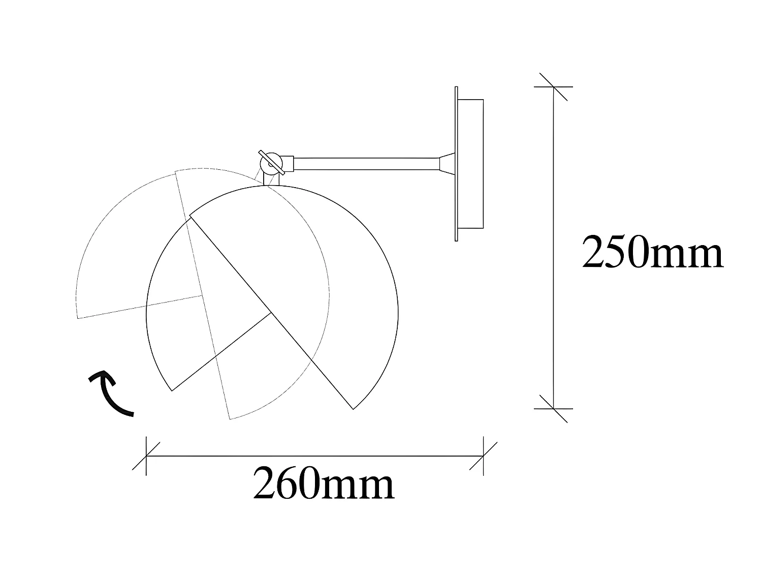 Harvey wandlamp met open halfrond scherm zwart en goud 1xE27