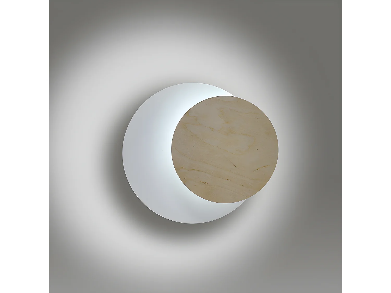 Wandleuchte Aura im nordischen Stil mit weißem Sockel und Kreis in Holzoptik 1xG9