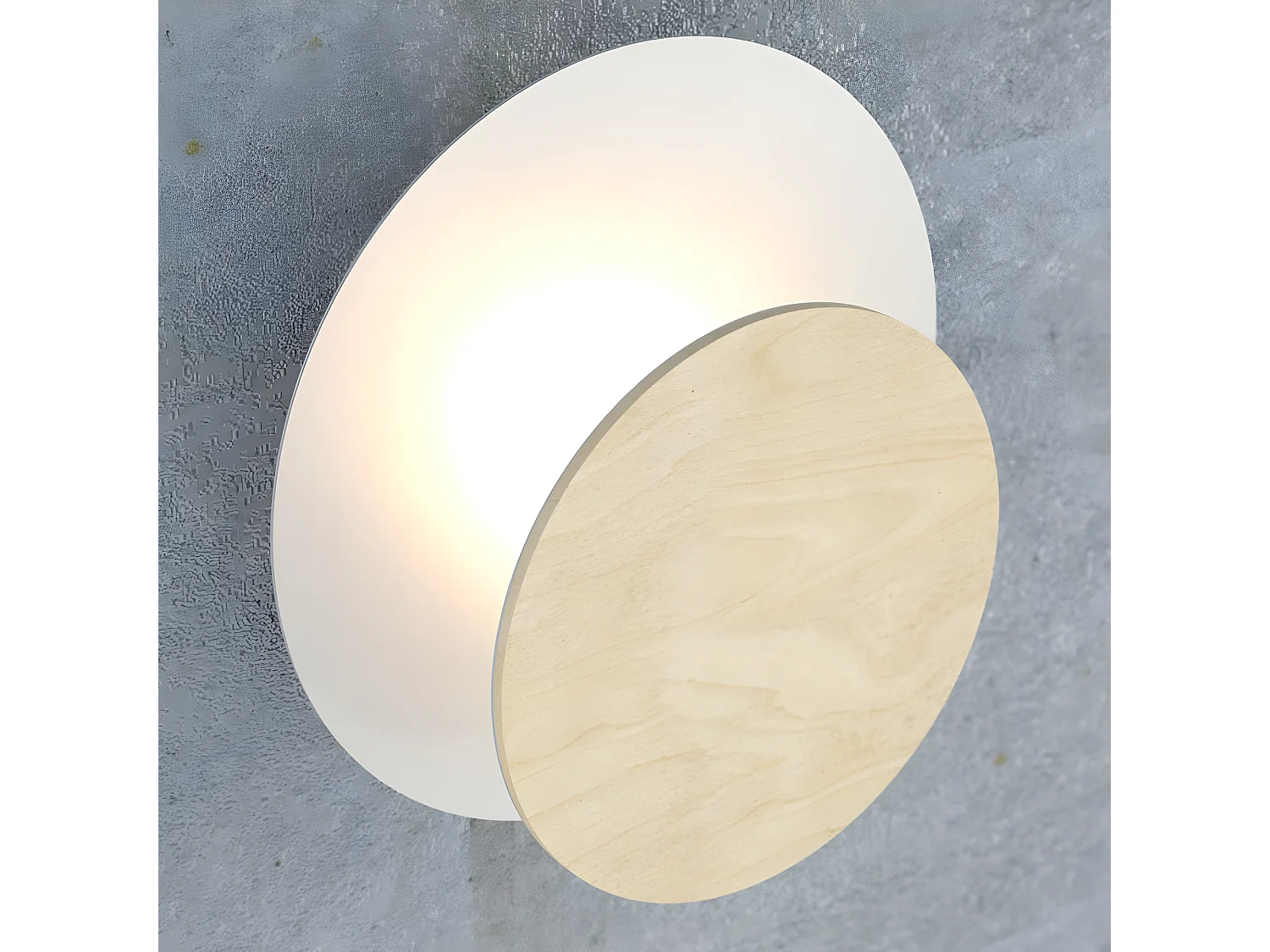 Applique murale Aura de style nordique avec base blanche et cercle effet bois 1xG9