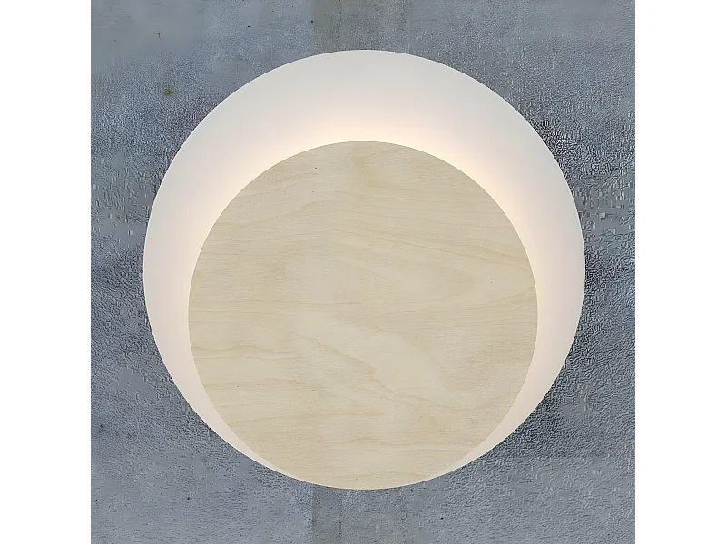 Applique murale Aura de style nordique avec base blanche et cercle effet bois 1xG9