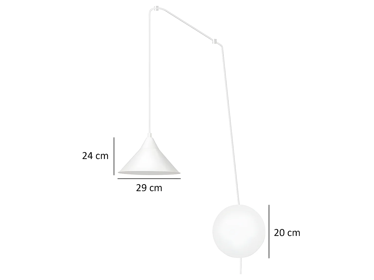 Candeeiro de parede branco estilo moderno Cerremo com cabo ajustável de 5 metros 1xE27