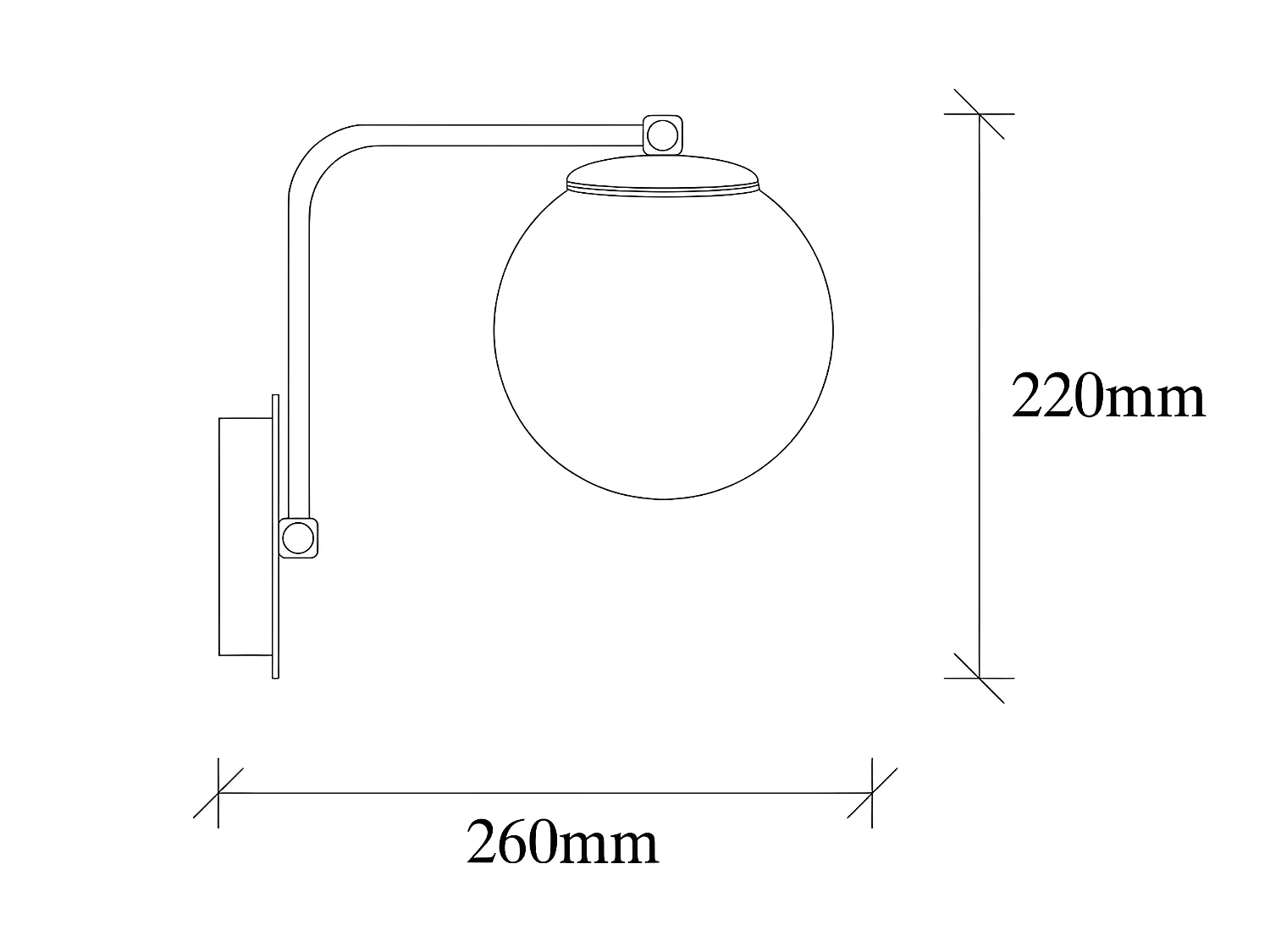 Candeeiro de parede Marga com estrutura em ouro envelhecido e bola de vidro 1xE27