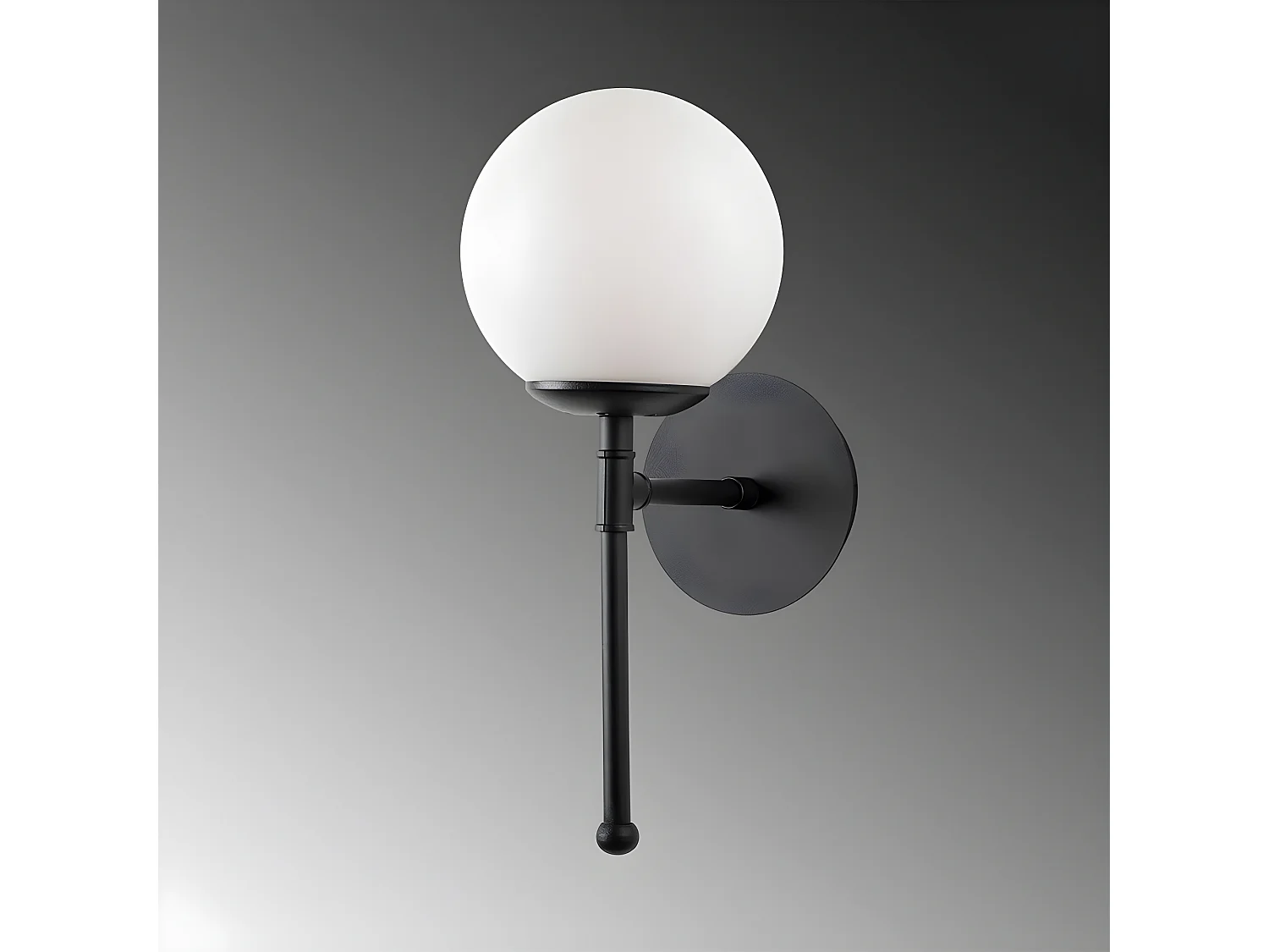 Applique Garet avec structure verticale en métal noir et sphère en verre 1xE27