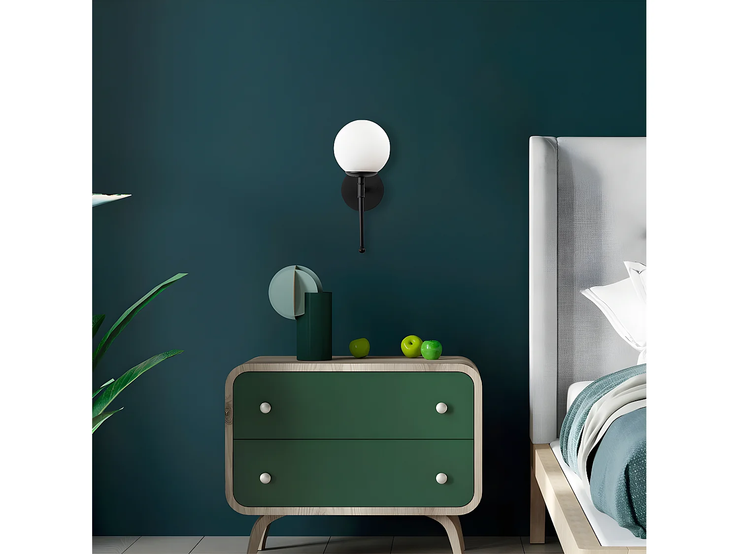 Applique Garet avec structure verticale en métal noir et sphère en verre 1xE27