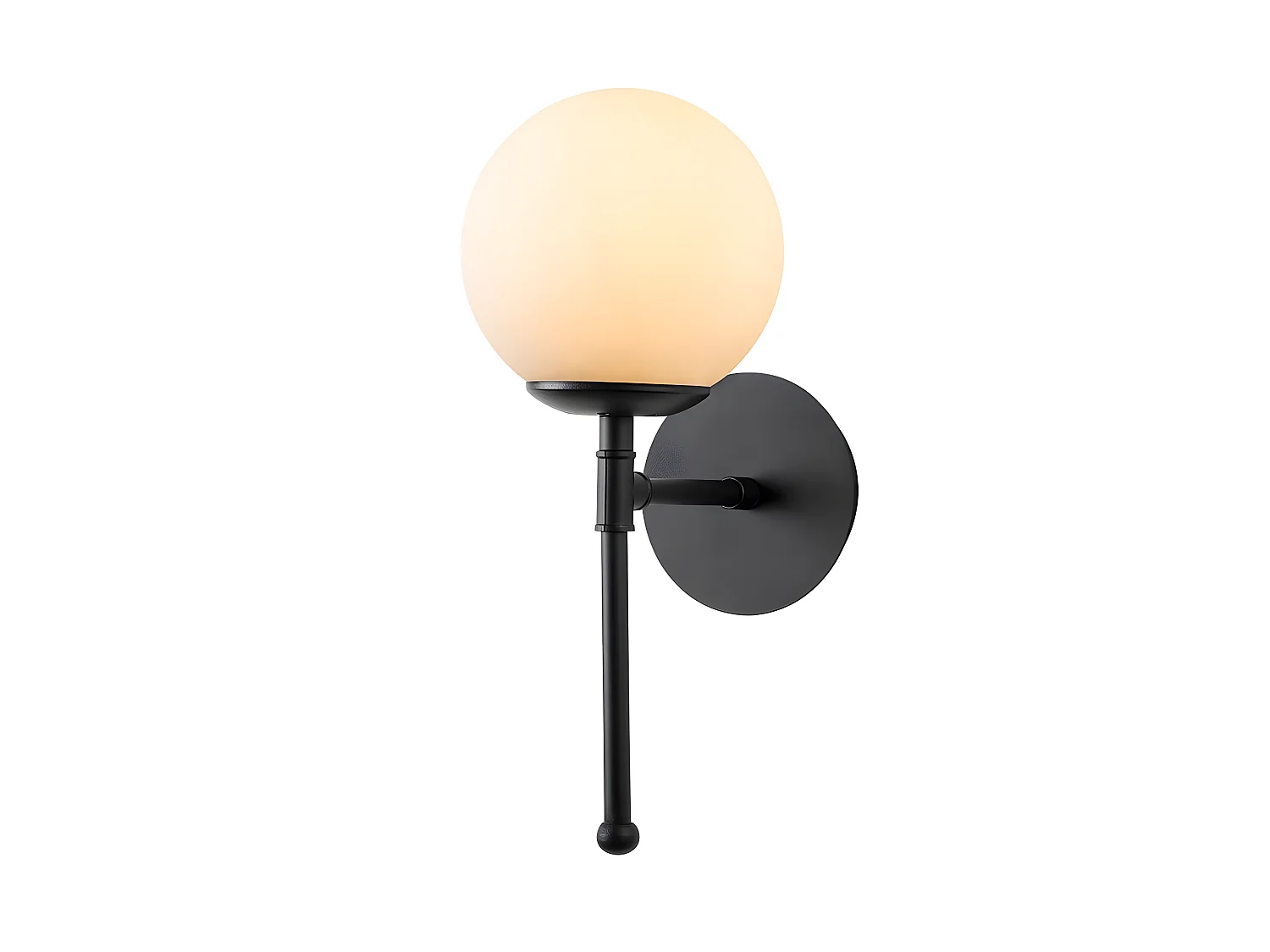 Candeeiro de parede Garet com estrutura vertical em metal preto e esfera de vidro 1xE27