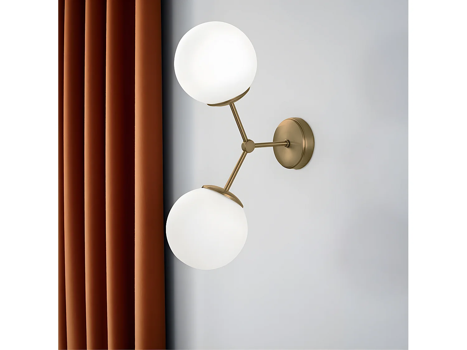 Applique murale style moderne Mulen en or antique avec 2 sphères en verre 2xE27